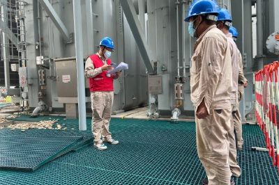 1000千伏特高壓盱眙站開展2號主變油池改造現(xiàn)場勘察